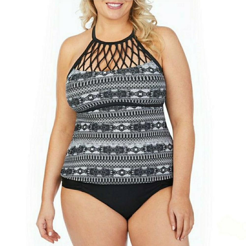 Boutique Tankini Strappy Swimwear Top Plus Size 1X 2X and 3X NWT